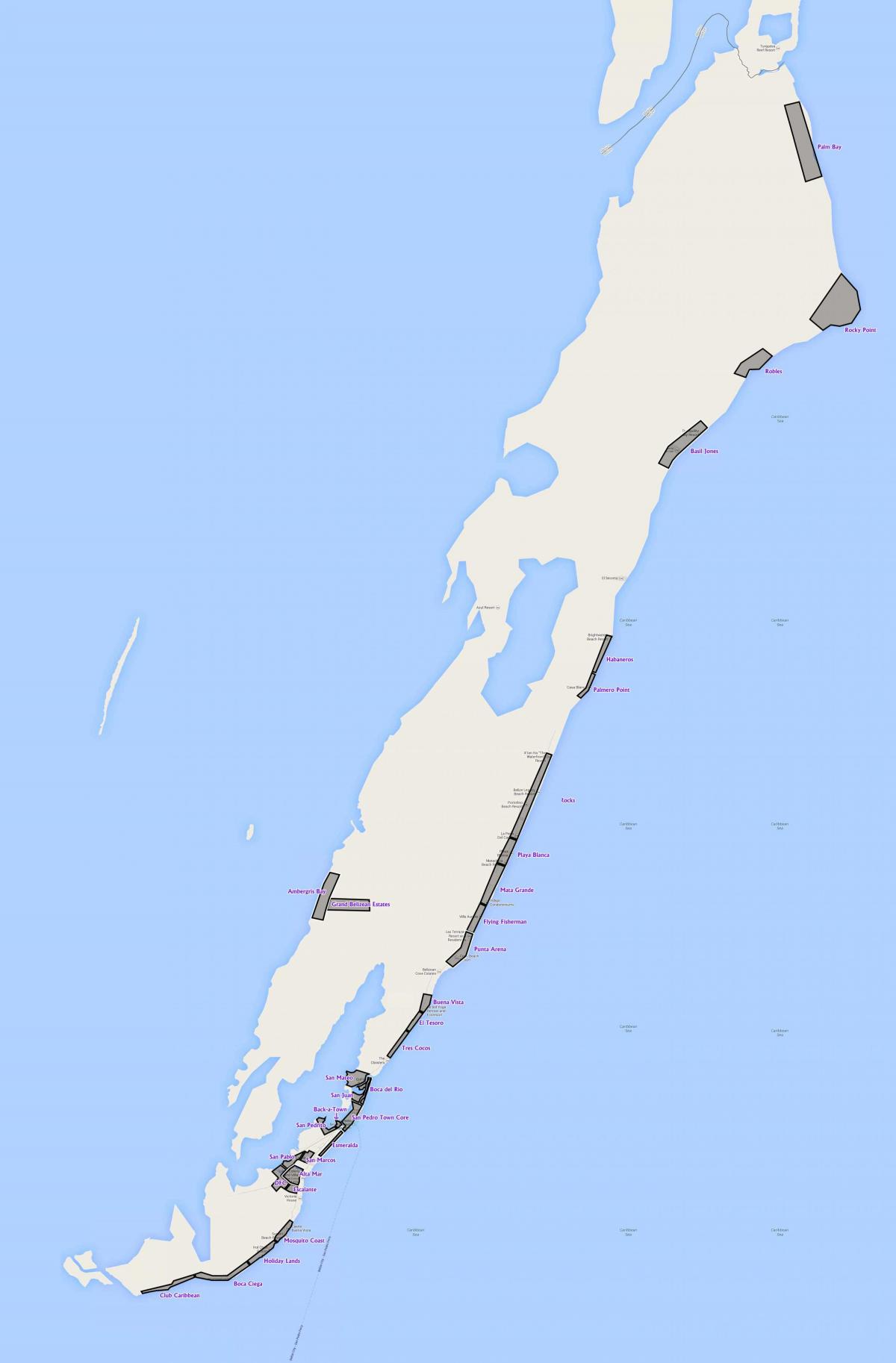 Map of ambergris caye Belize