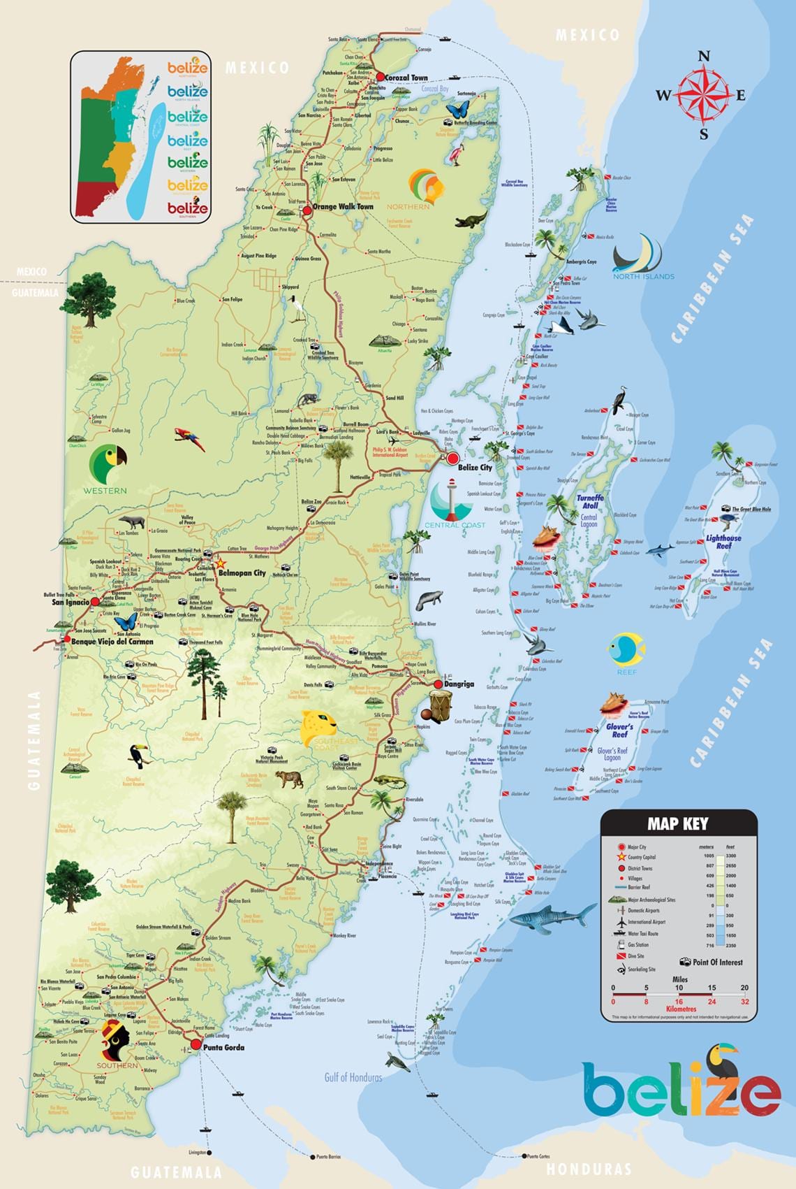 Map of Belize attractions