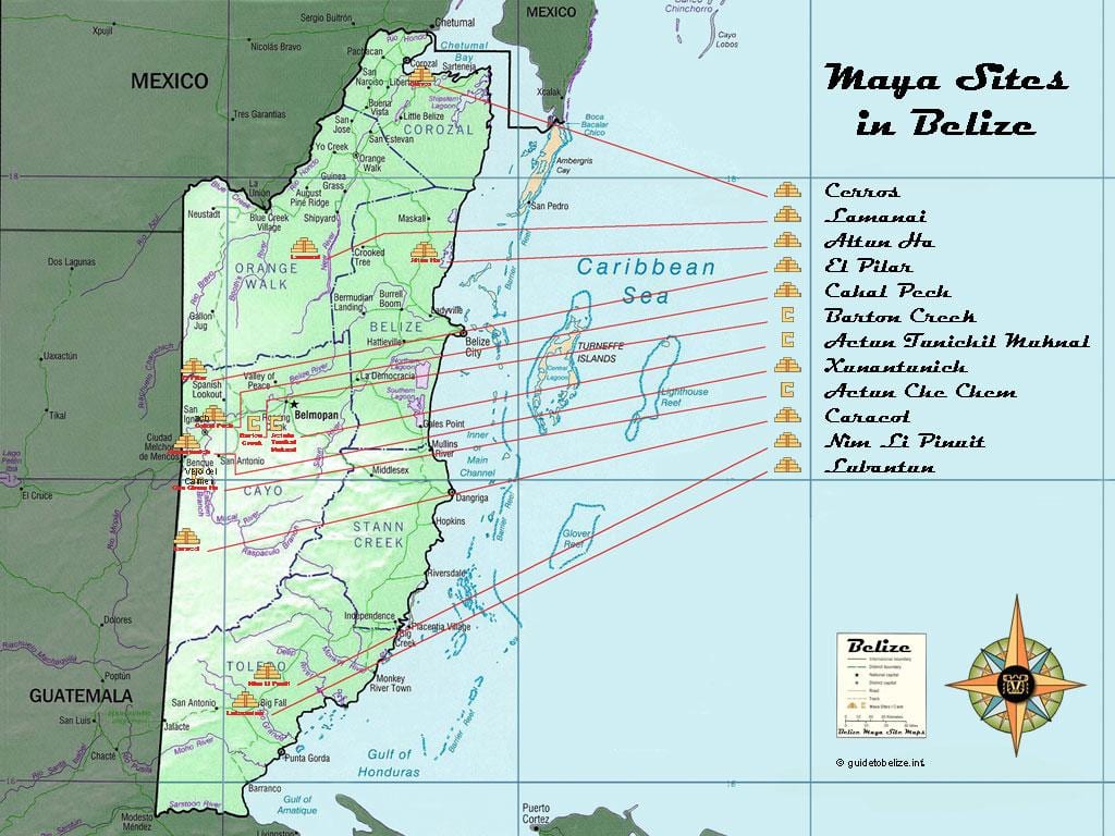 Map of Belize pyramids