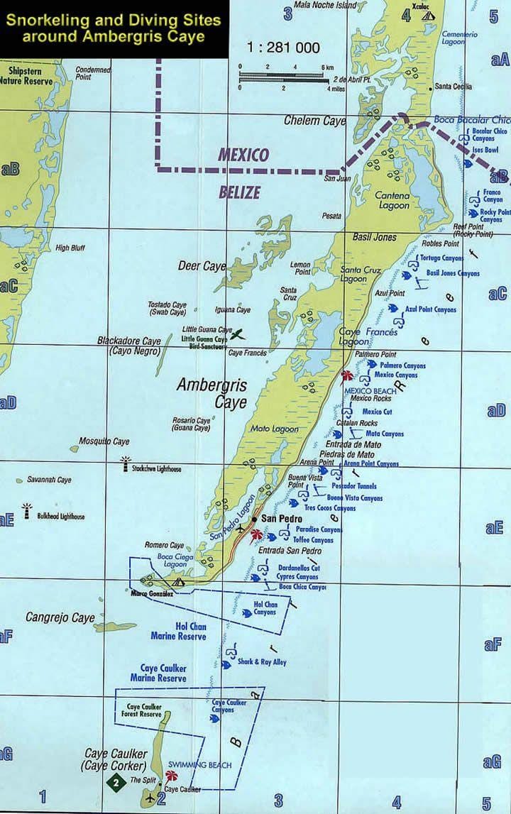 Map of Belize snorkeling