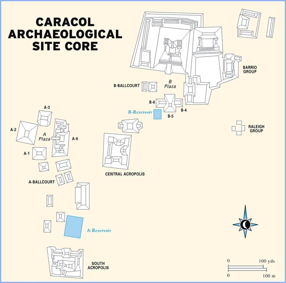 caracol ruins Belize map