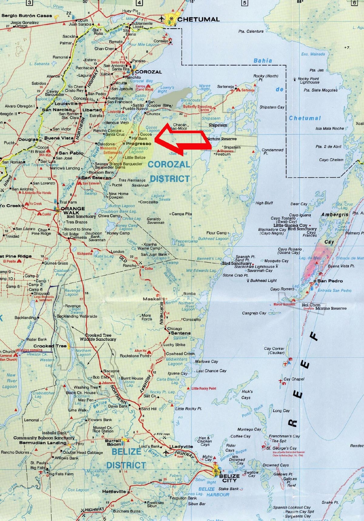 detailed road map of Belize