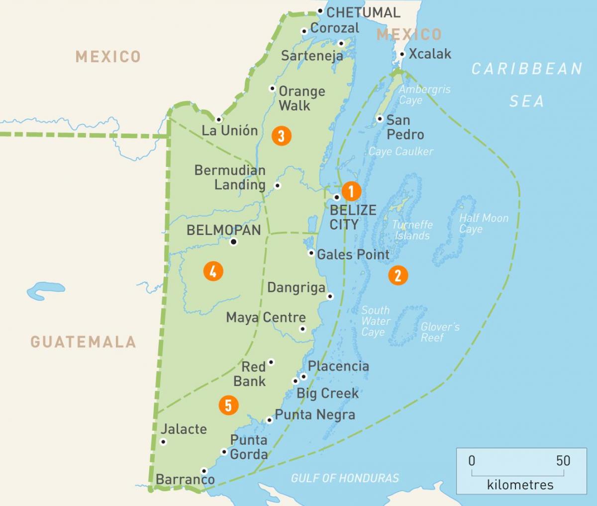 Map of Belize and surrounding countries