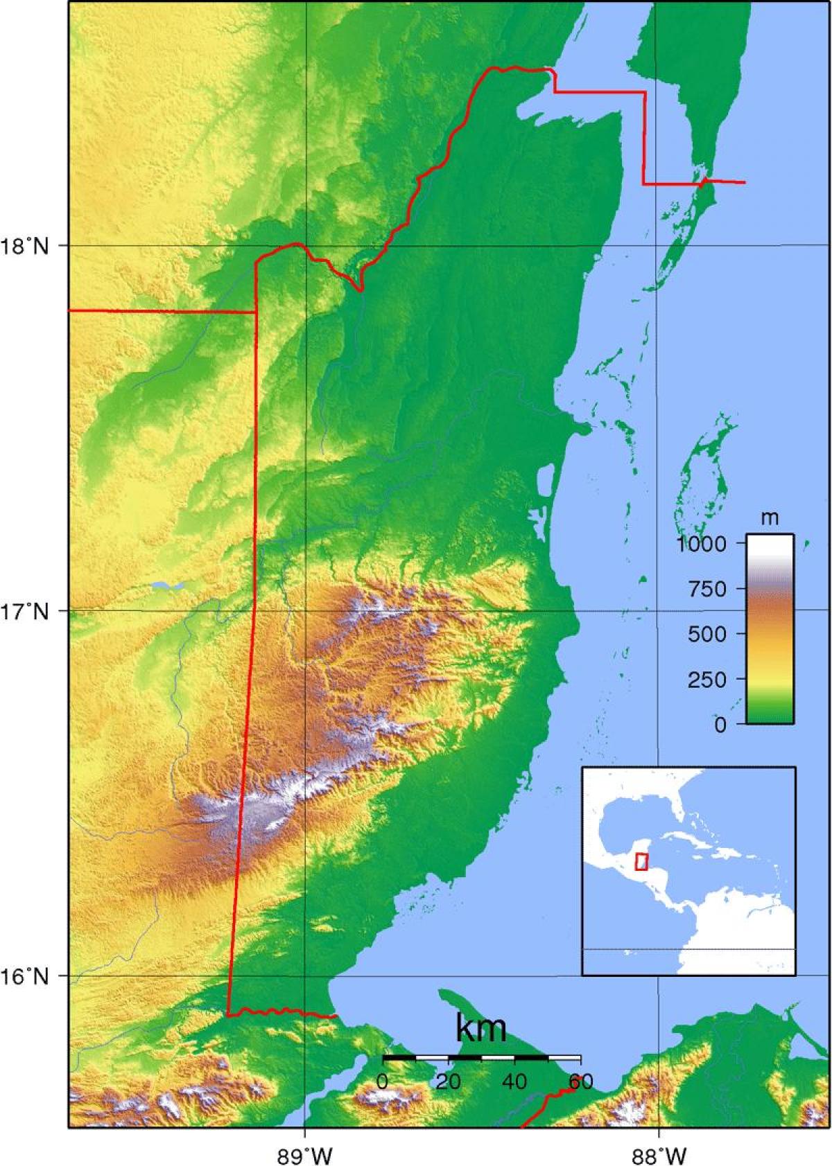 Map of physical Belize