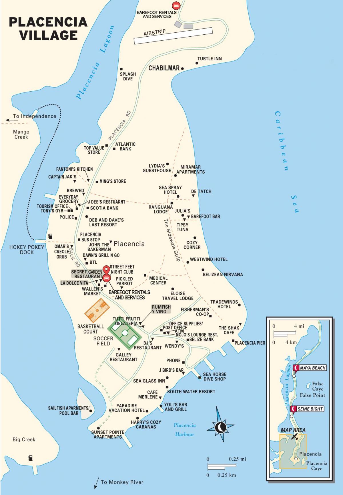 map of placencia village Belize