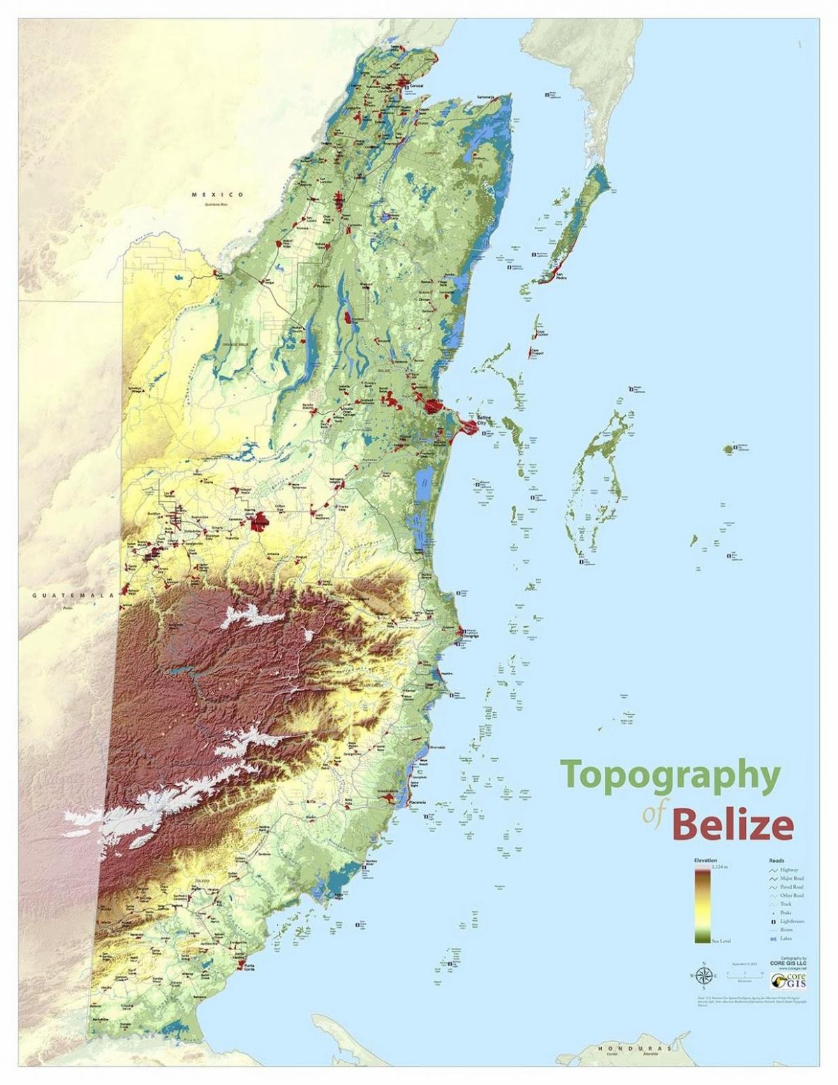 Map of topographic Belize